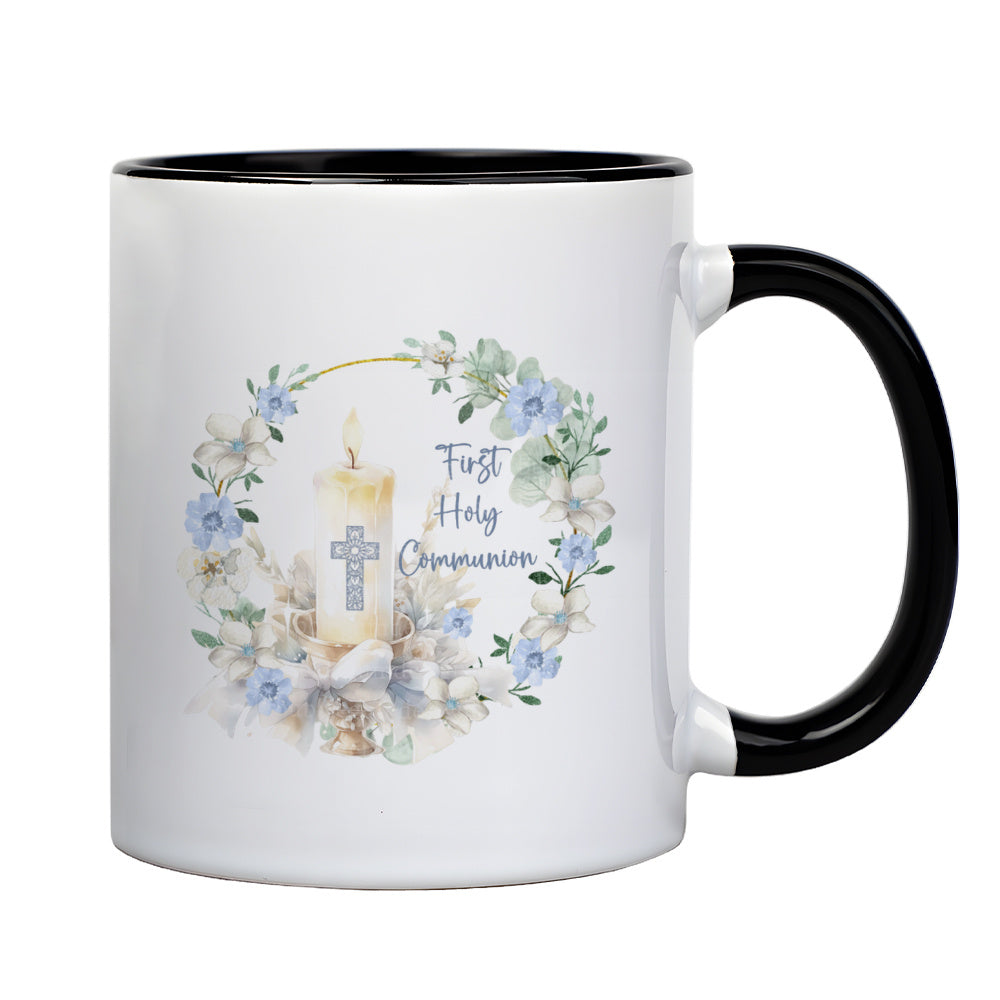 Tailorly Black Accent 11 oz Mug - first communion design elegant floral and patterns religious motifs