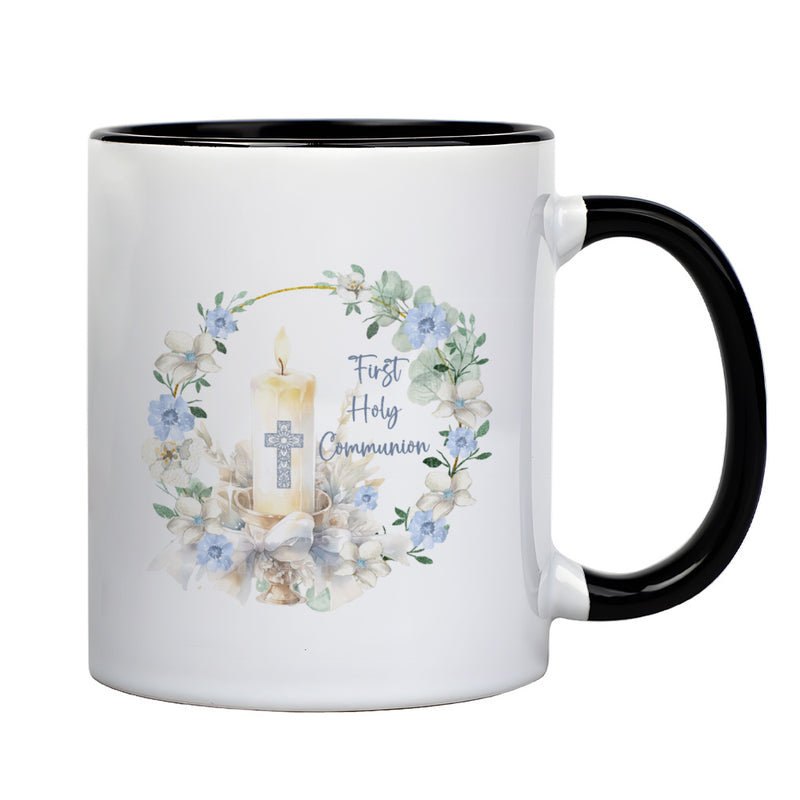 Tailorly Black Accent 11 oz Mug - first communion design elegant floral and patterns religious motifs