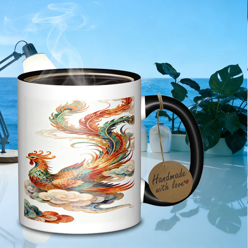 Tailorly Black Accent 11 oz Mug - colorful bird clouds