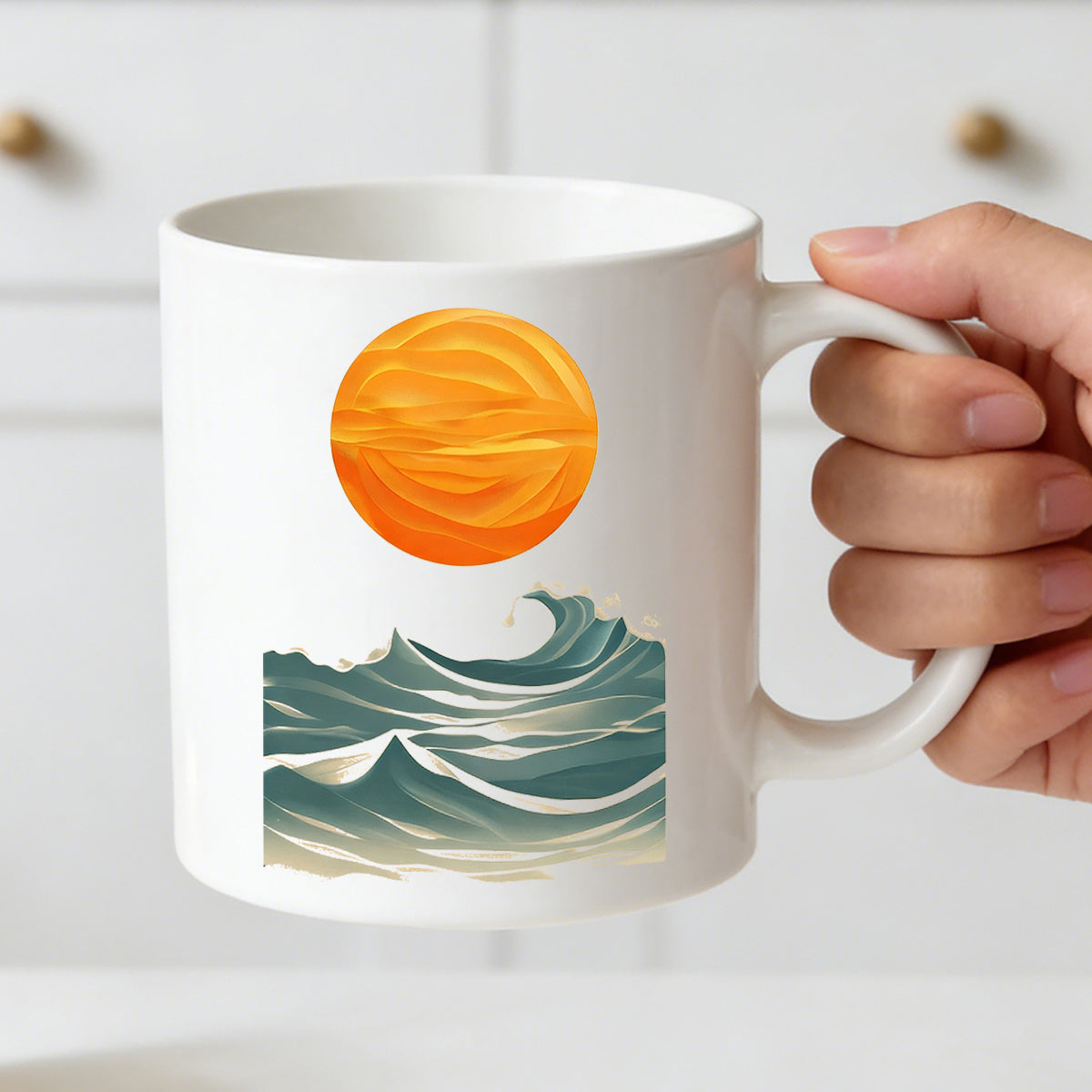 Tailorly White Ceramic 11 oz Mug - abstract wave