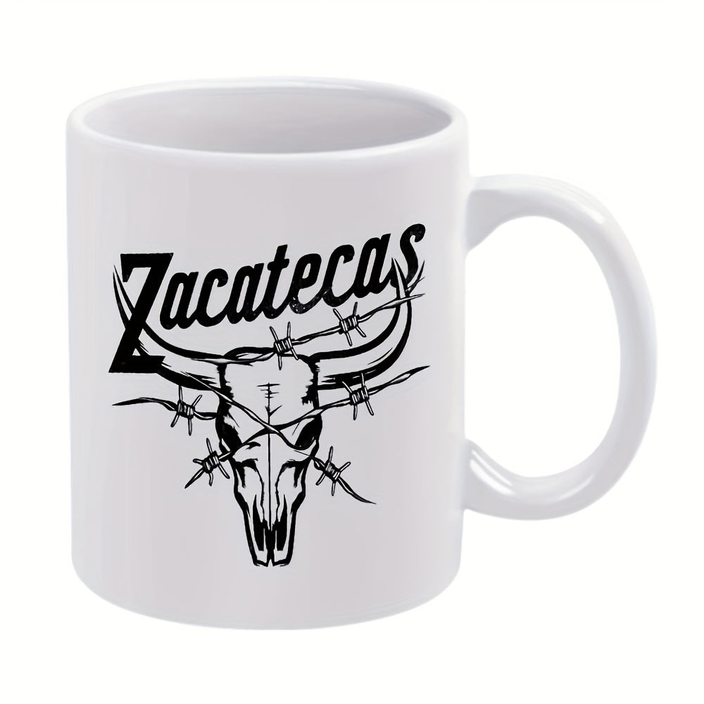 Tailorly White Ceramic 11 oz Mug - skull wire mesh pattern