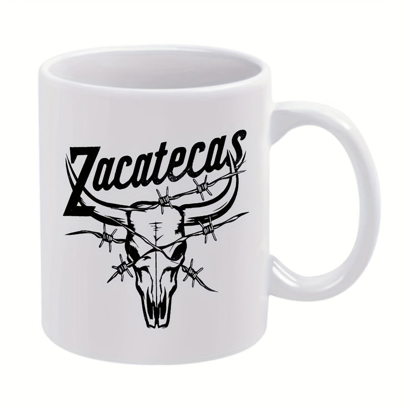 Tailorly White Ceramic 11 oz Mug - skull wire mesh pattern