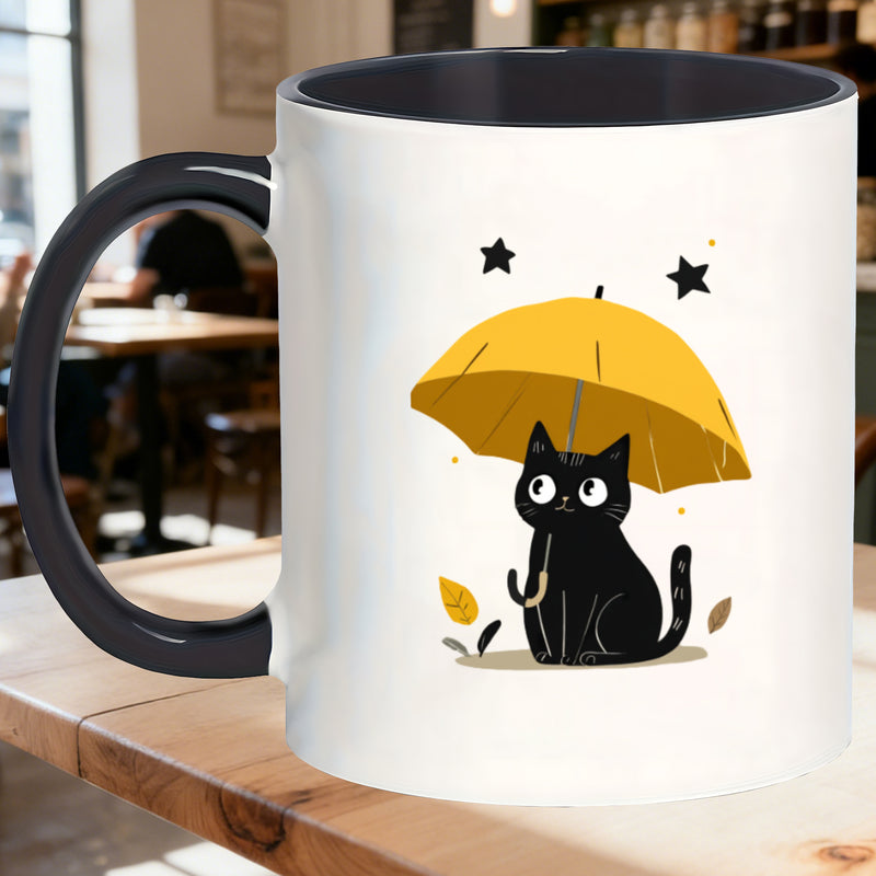 Tailorly Black Accent 11 oz Mug - black cat with stars