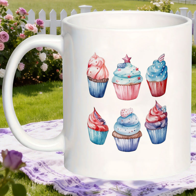 Tailorly White Ceramic 11 oz Mug - coffee flag pattern and animal prints