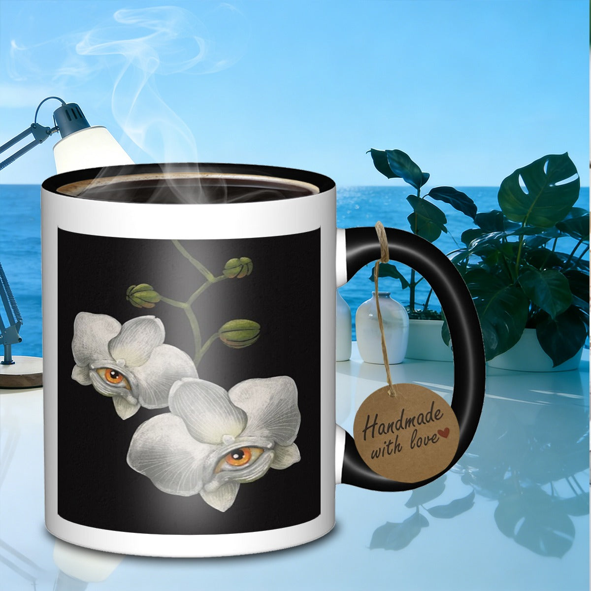 Tailorly Black Accent 11 oz Mug - eye orchid flowers