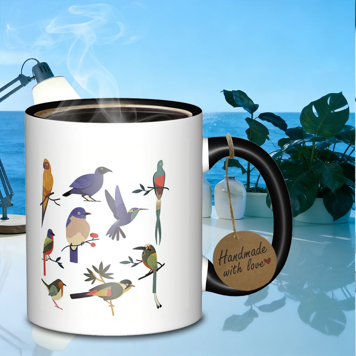 Tailorly Black Accent 11 oz Mug - tropical birds