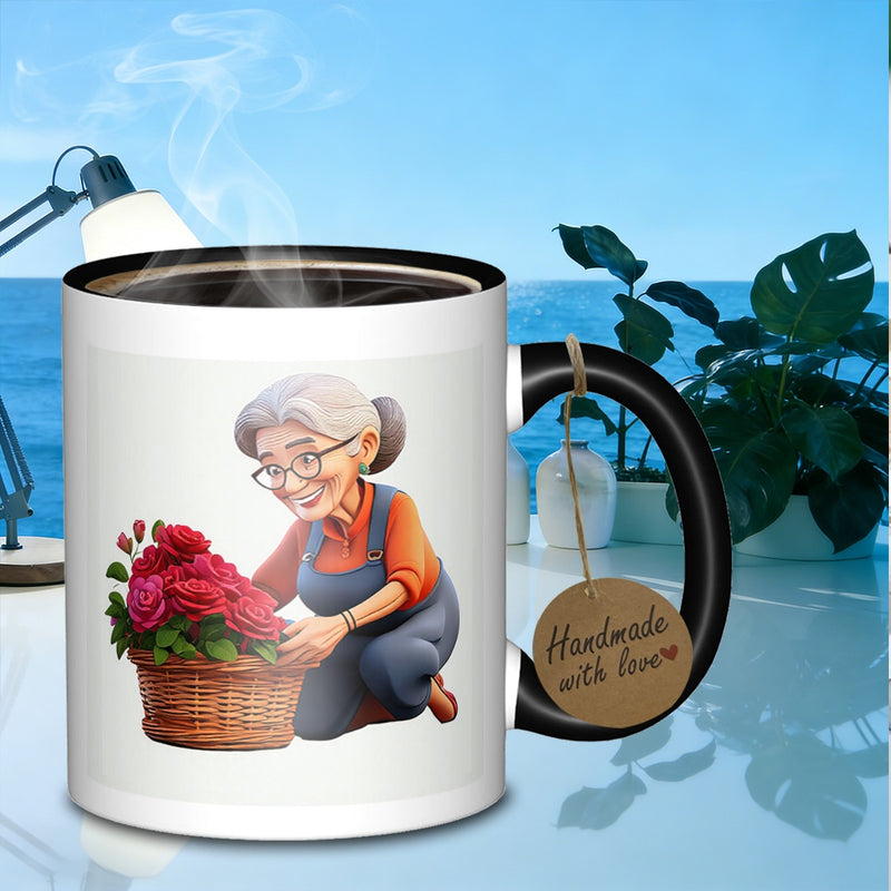 Tailorly Black Accent 11 oz Mug - floral grandma text