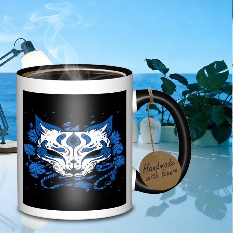 Tailorly Black Accent 11 oz Mug - fox mask and bells morning mug tumbler ideal for everyday use it a great gift_d46db9422604412894056f3a0936f8d9