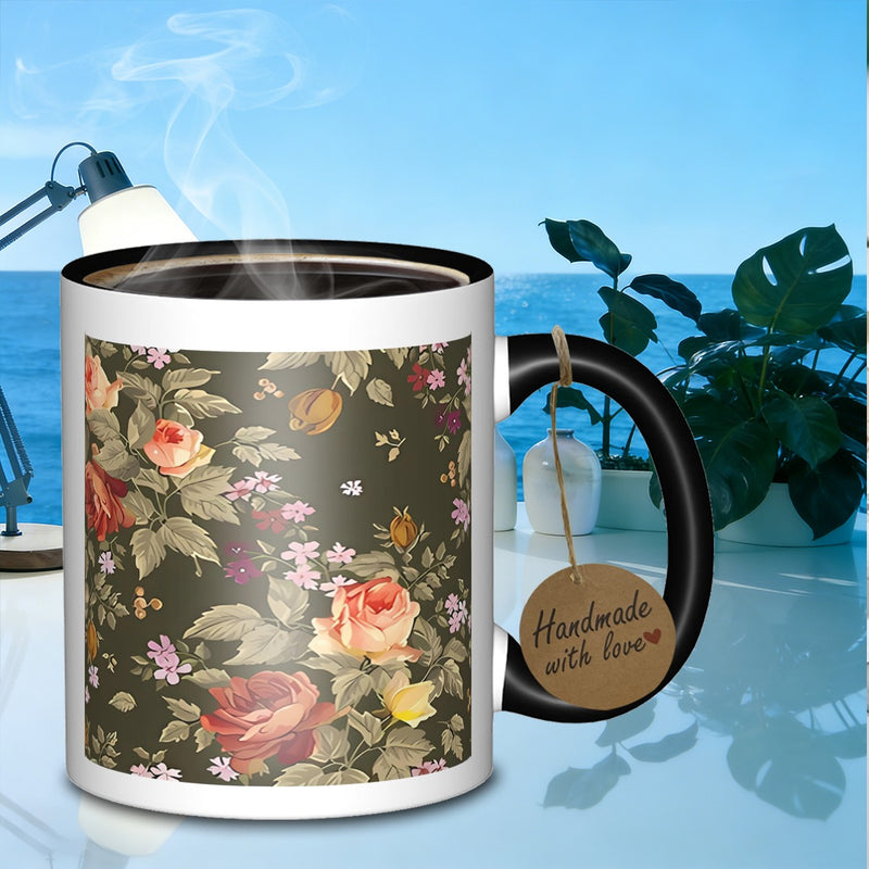 Tailorly Black Accent 11 oz Mug - floral botanical patternbold mug galaxy coffee mug ceramic suitable for daily work outdoor trips travel ideal as