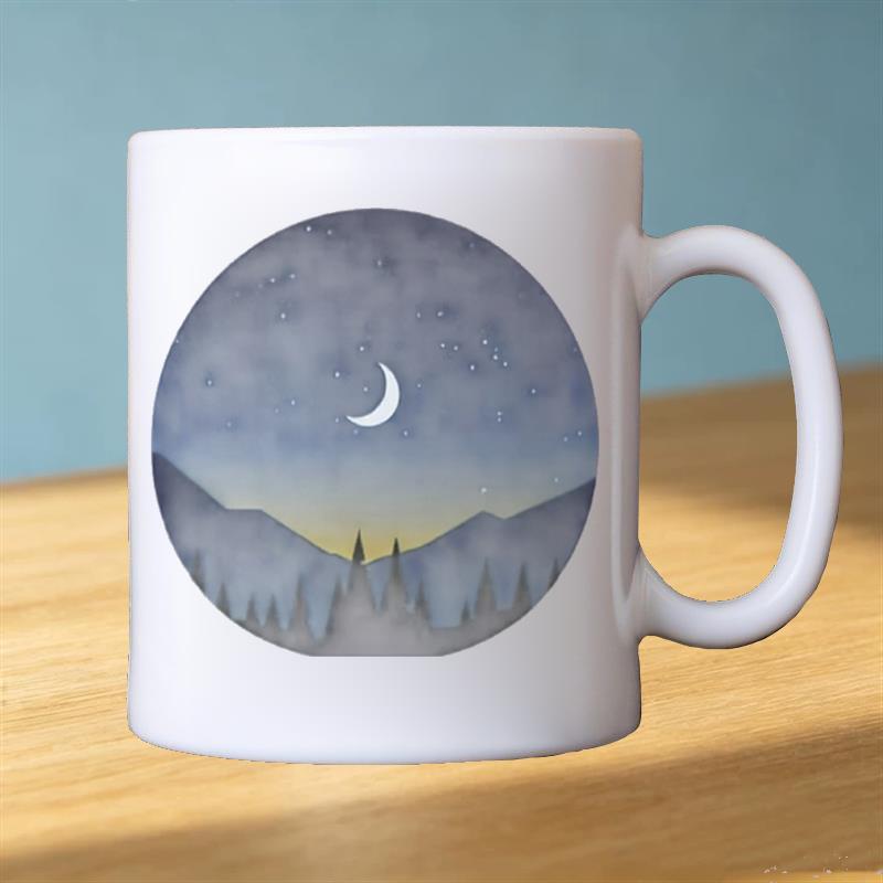 Tailorly White Ceramic 11 oz Mug - sunset mountain and forest silhouette