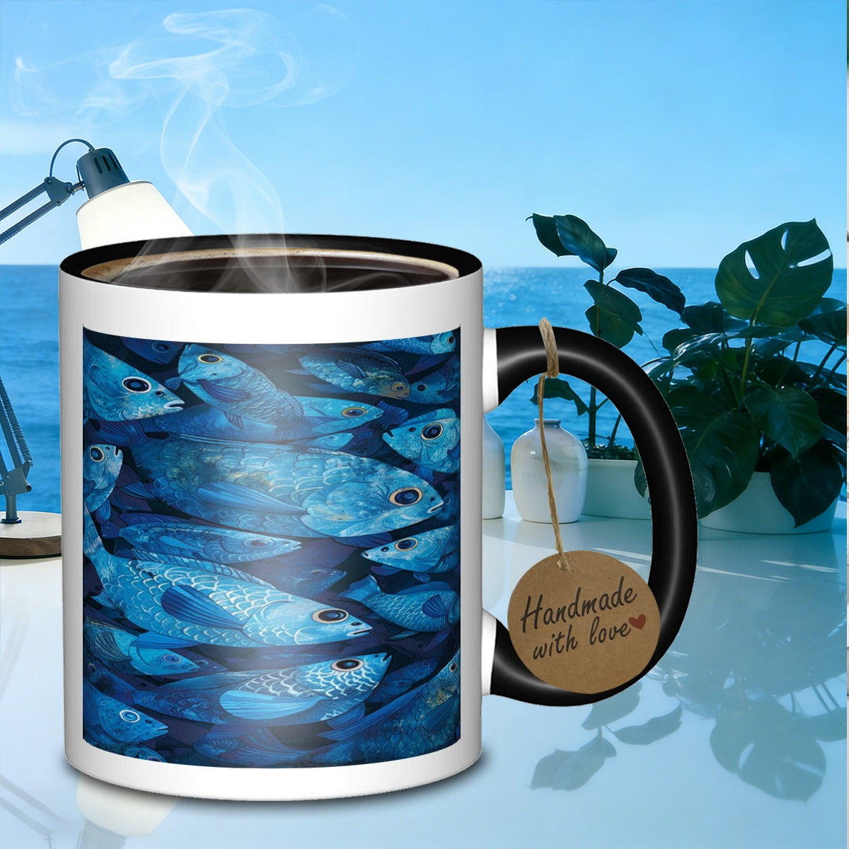Tailorly Black Accent 11 oz Mug - blue fish