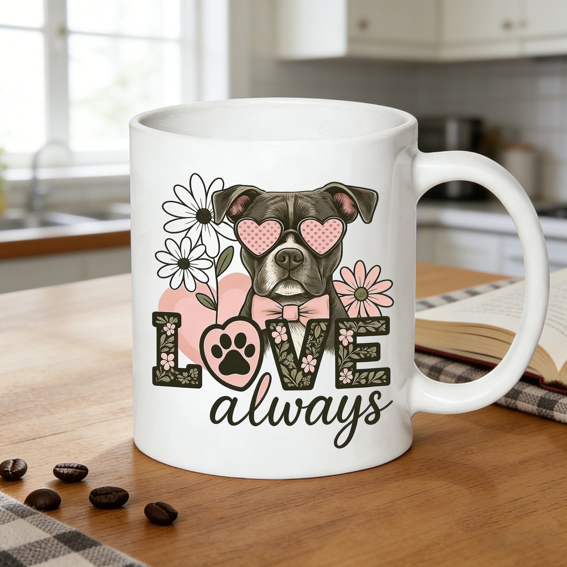 Tailorly White Ceramic 11 oz Mug - cute pit bull with glasses