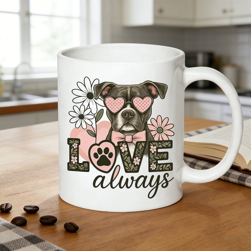 Tailorly White Ceramic 11 oz Mug - cute pit bull with glasses