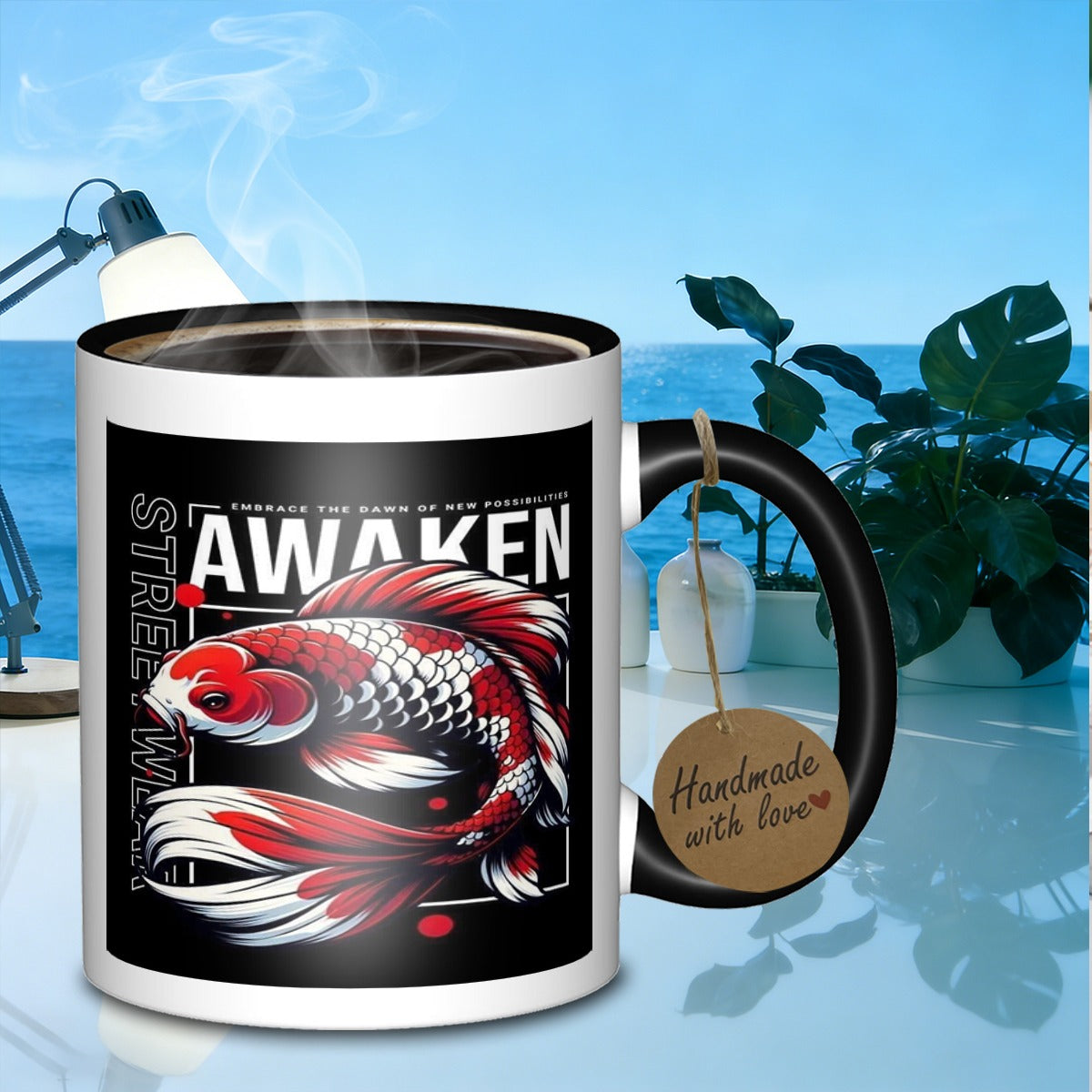 Tailorly Black Accent 11 oz Mug - koi fish motif