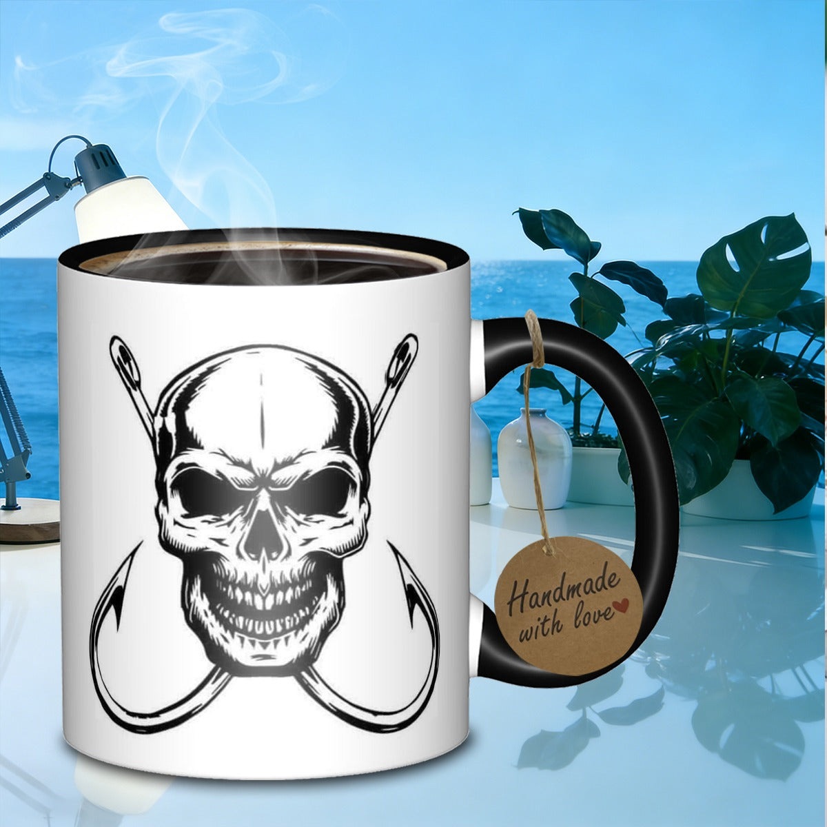 Tailorly Black Accent 11 oz Mug - skull and fishhooks galaxy