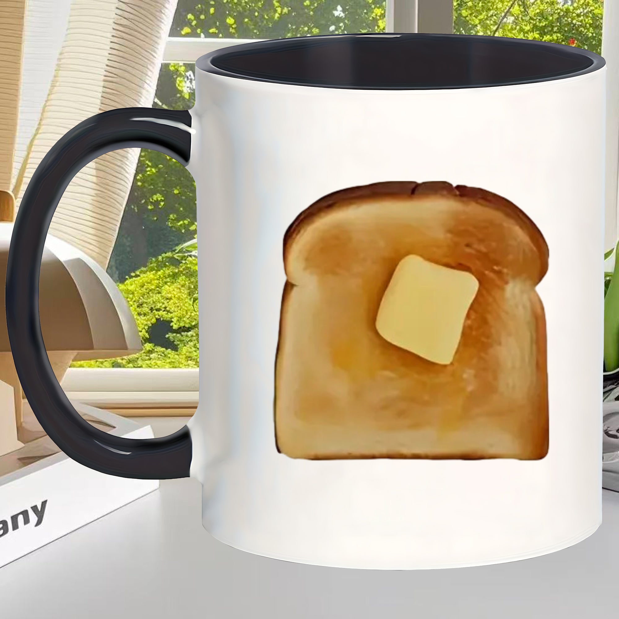 Tailorly Black Accent 11 oz Mug - whimsical toast butter design