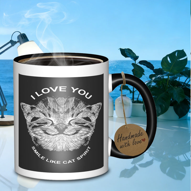 Tailorly Black Accent 11 oz Mug - smiling feline