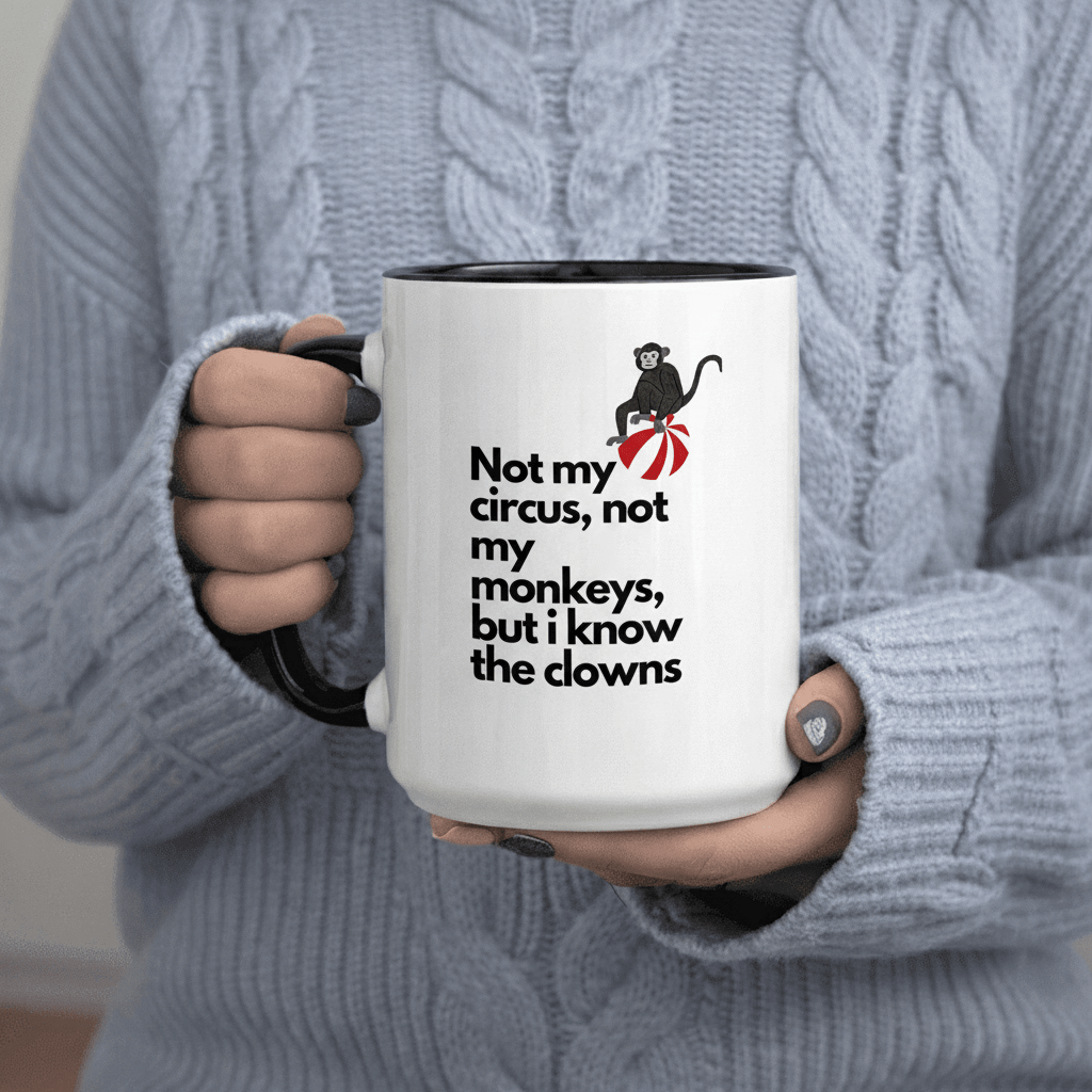 Tailorly Black Accent 11 oz Mug - Not My Monkeys text