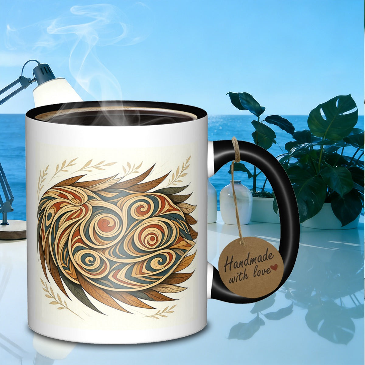 Tailorly Black Accent 11 oz Mug - ornamental spiral pattern