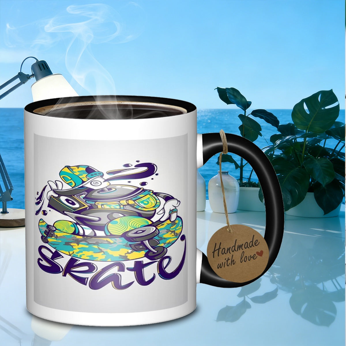Tailorly Black Accent 11 oz Mug - skateboarding graffiti character art