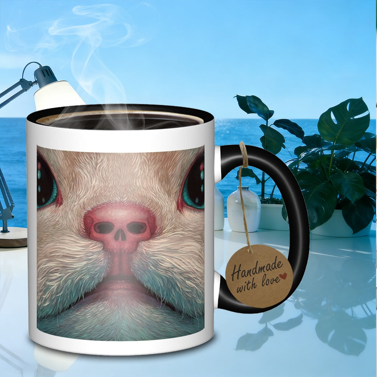 Tailorly Black Accent 11 oz Mug - cat skull nose furry face