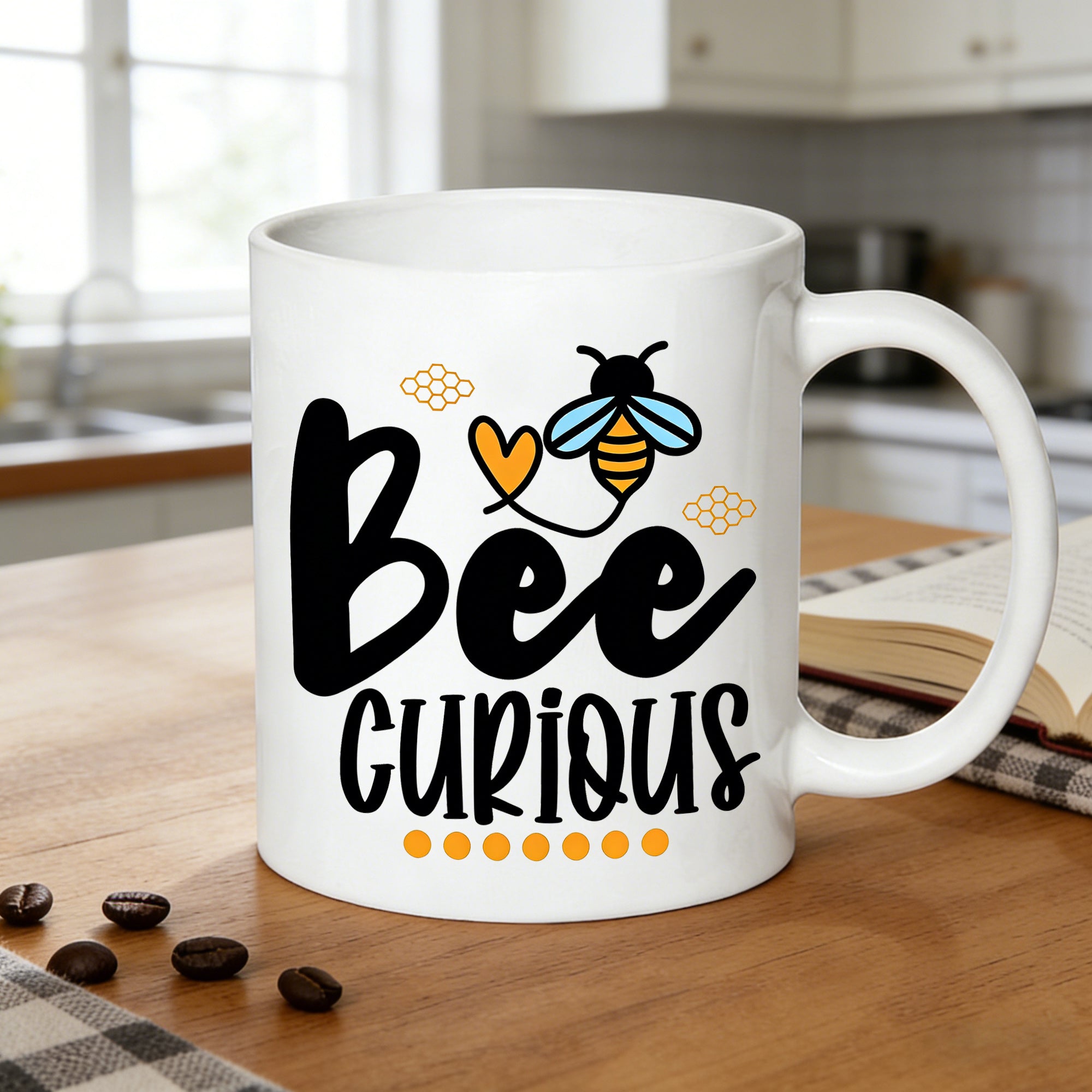 Tailorly White Ceramic 11 oz Mug - adorable bee honeycomb design