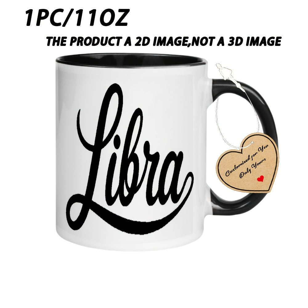 Tailorly Black Accent 11 oz Mug - Libra symbol and script lettering