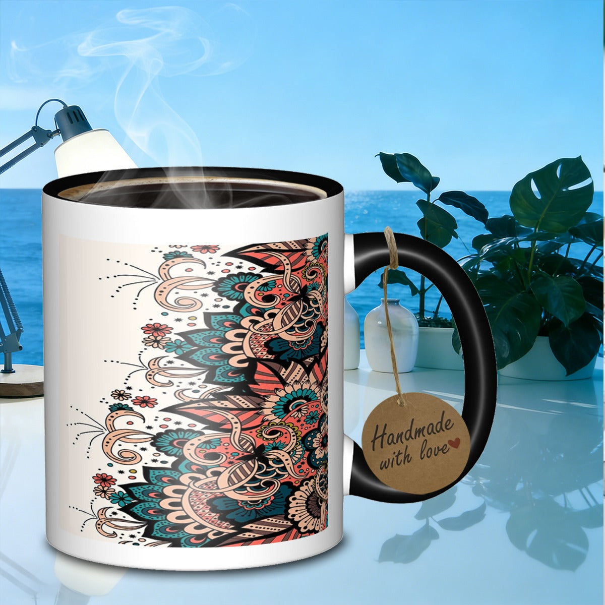 Tailorly Black Accent 11 oz Mug - floral paisley motif