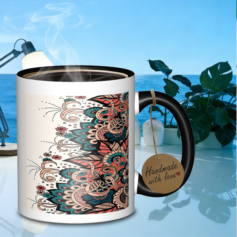 Tailorly Black Accent 11 oz Mug - floral paisley motif