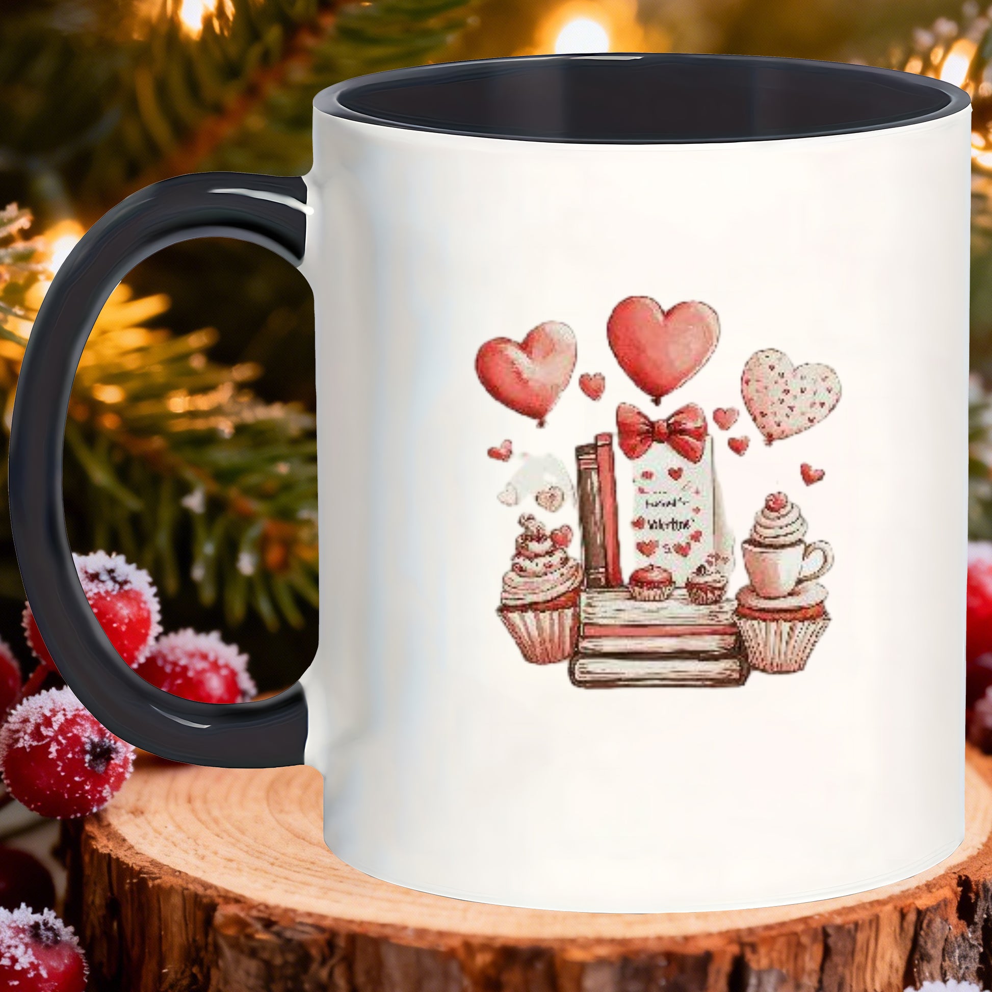 Tailorly Black Accent 11 oz Mug - romantic heart