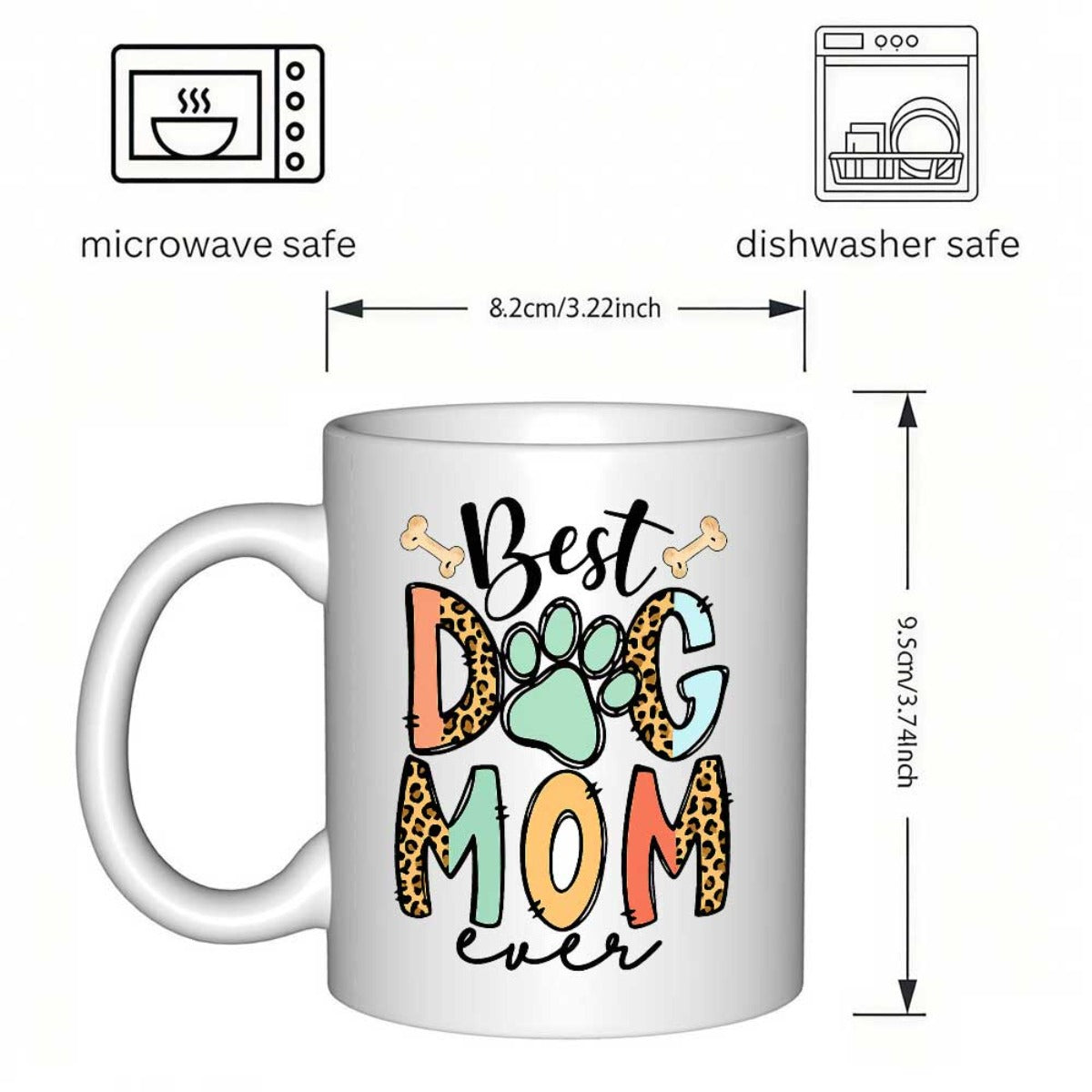 Tailorly White Ceramic 11 oz Mug - paw print pattern