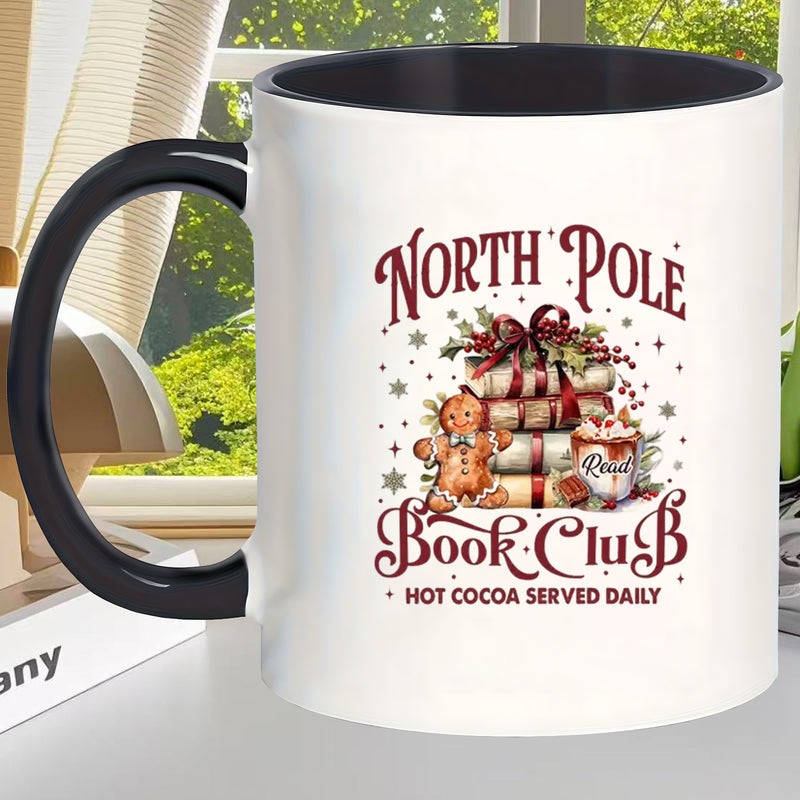 Tailorly Black Accent 11 oz Mug - north pole book club themed