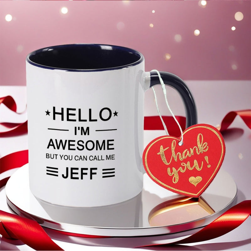 Tailorly Black Accent 11 oz Mug - hello im awesome but you can colorful text