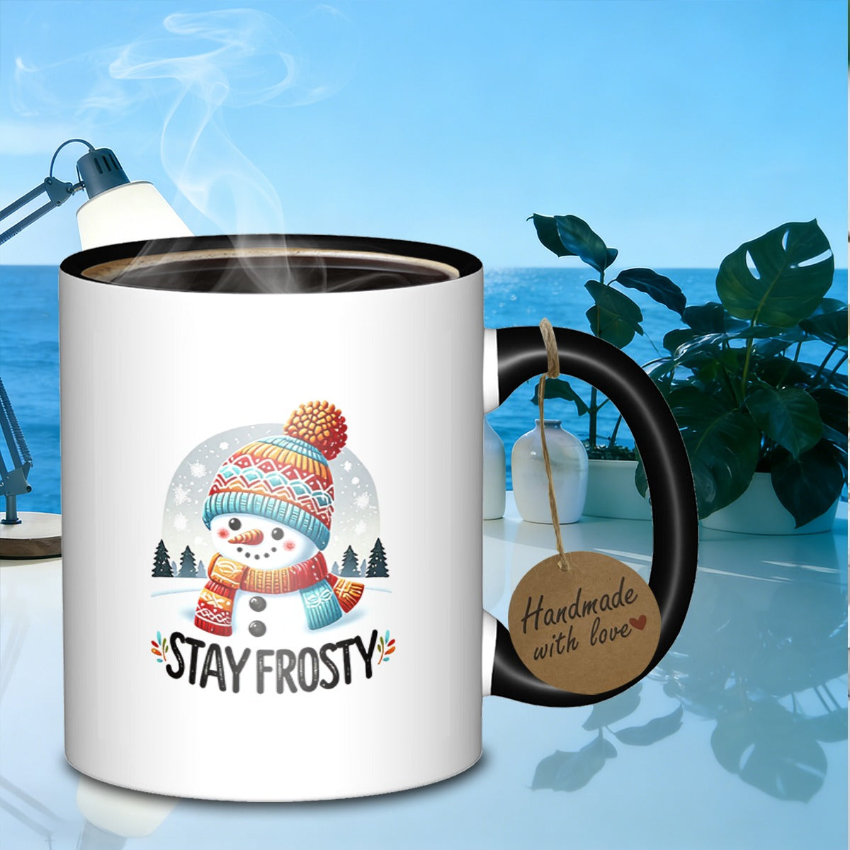 Tailorly Black Accent 11 oz Mug - festive snowman