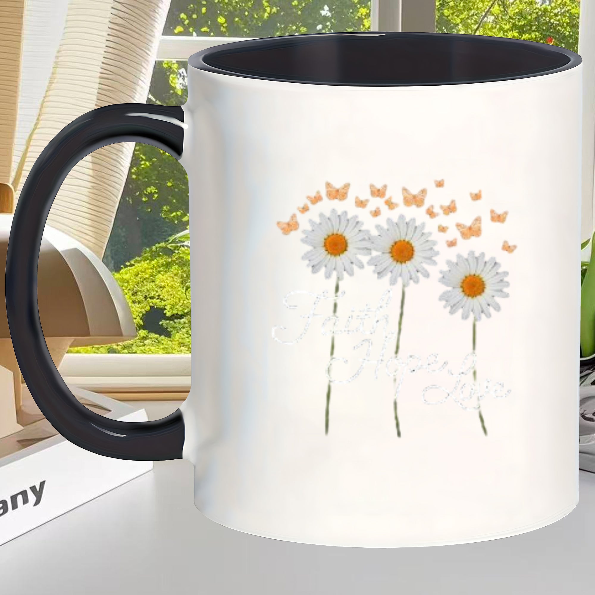 Tailorly Black Accent 11 oz Mug - three chrysanthemums