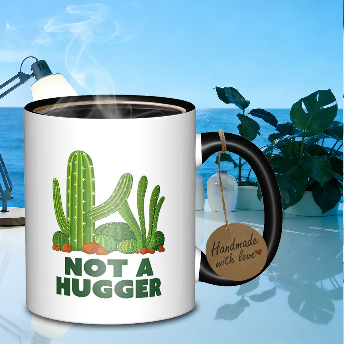 Tailorly Black Accent 11 oz Mug - cactus text punch