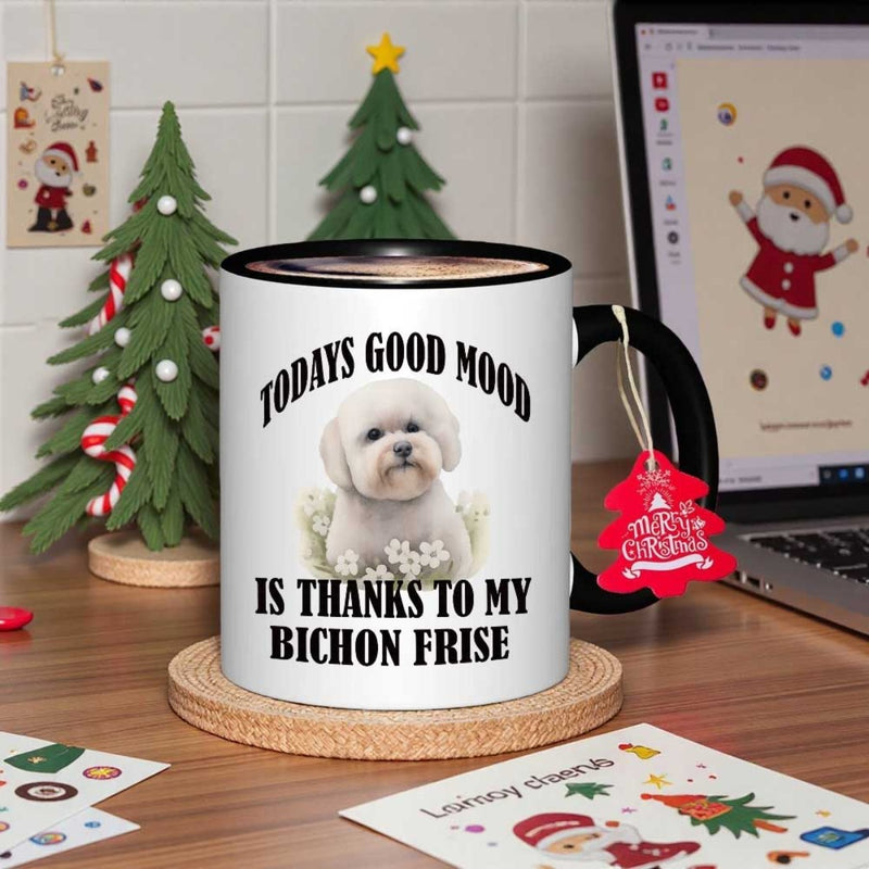 Tailorly Black Accent 11 oz Mug - bichon frise with "today is" text