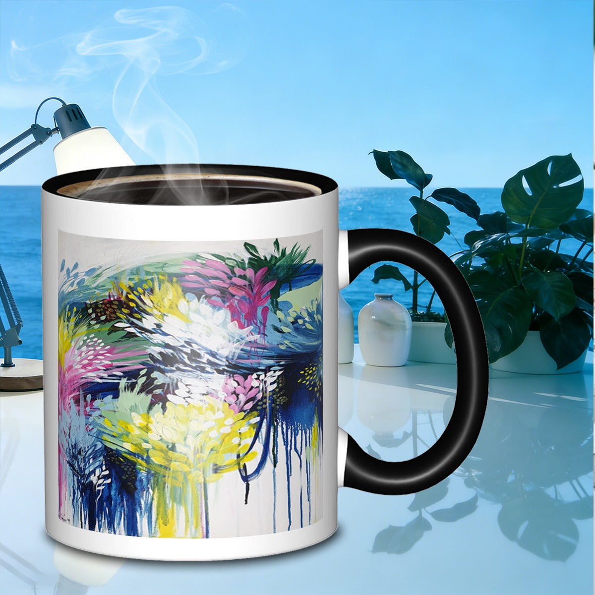 Tailorly Black Accent 11 oz Mug - floral painting