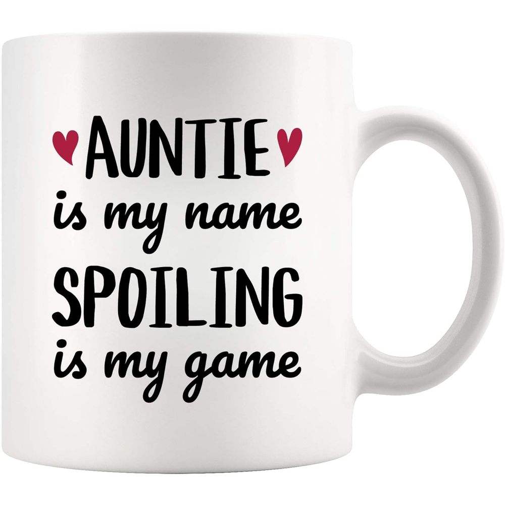 Tailorly White Ceramic 11 oz Mug - auntie is my name is my game text
