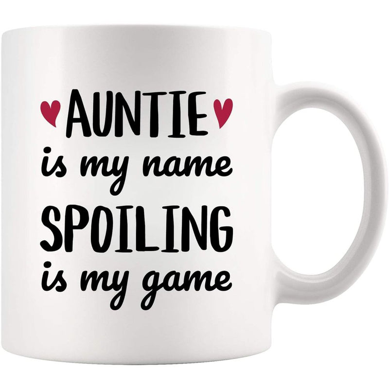 Tailorly White Ceramic 11 oz Mug - auntie is my name is my game text