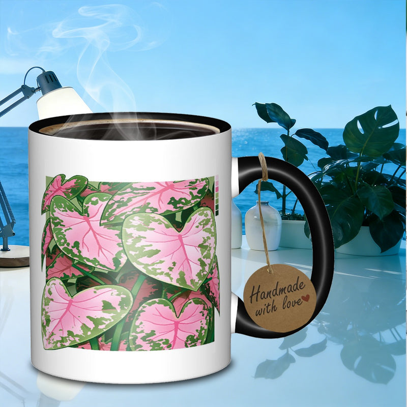 Tailorly Black Accent 11 oz Mug - pink leaves