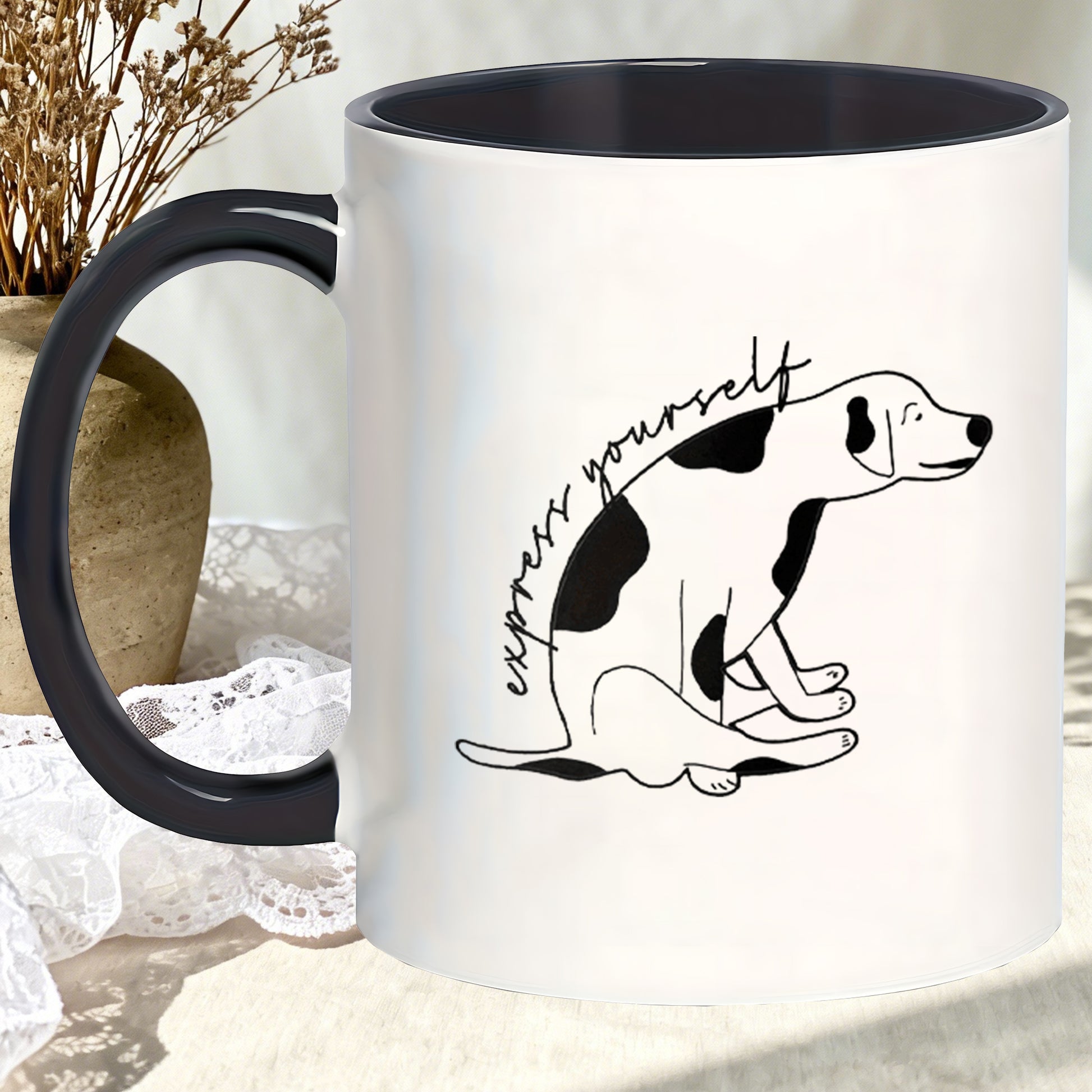 Tailorly Black Accent 11 oz Mug - minimalist dog illustration