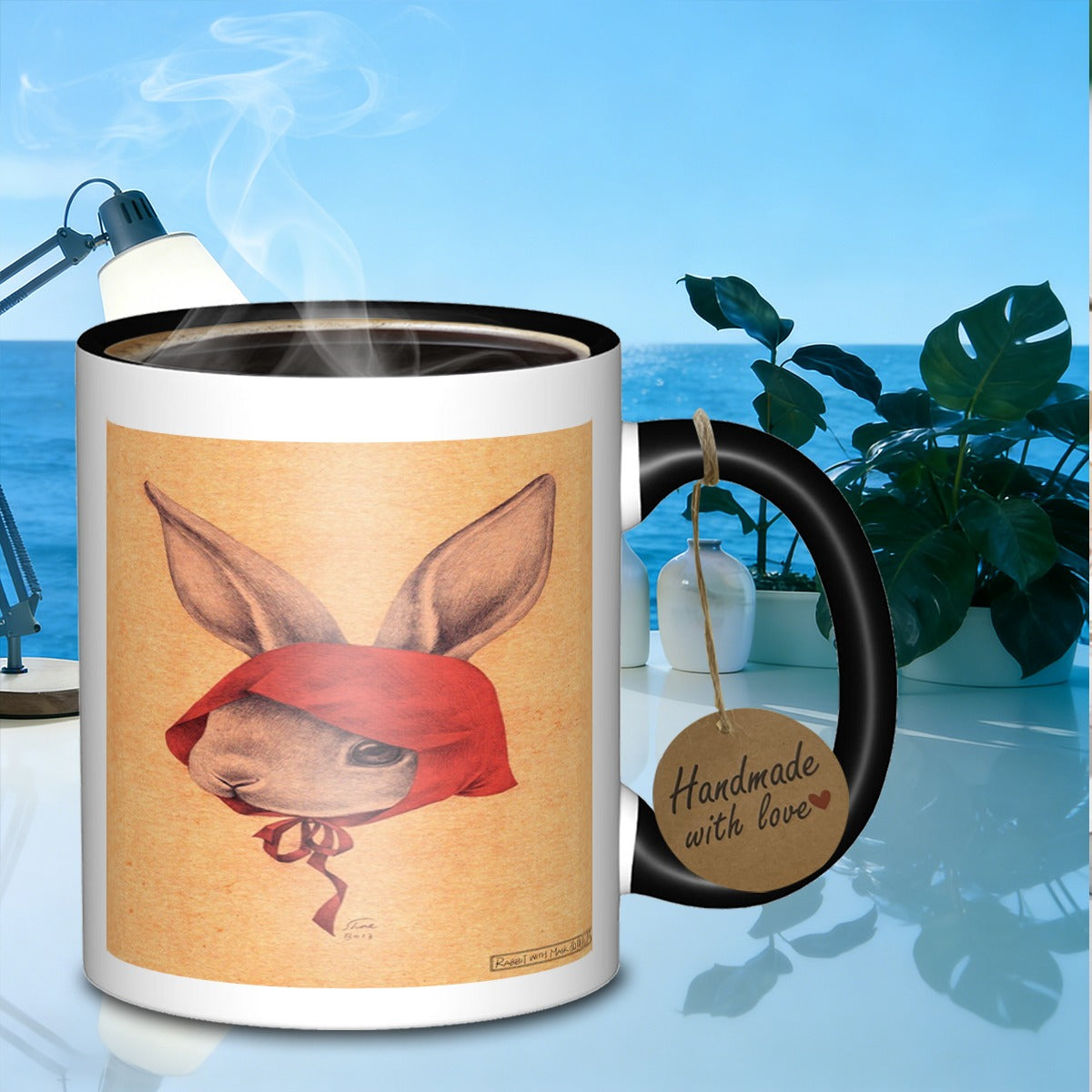 Tailorly Black Accent 11 oz Mug - rabbit in red hood