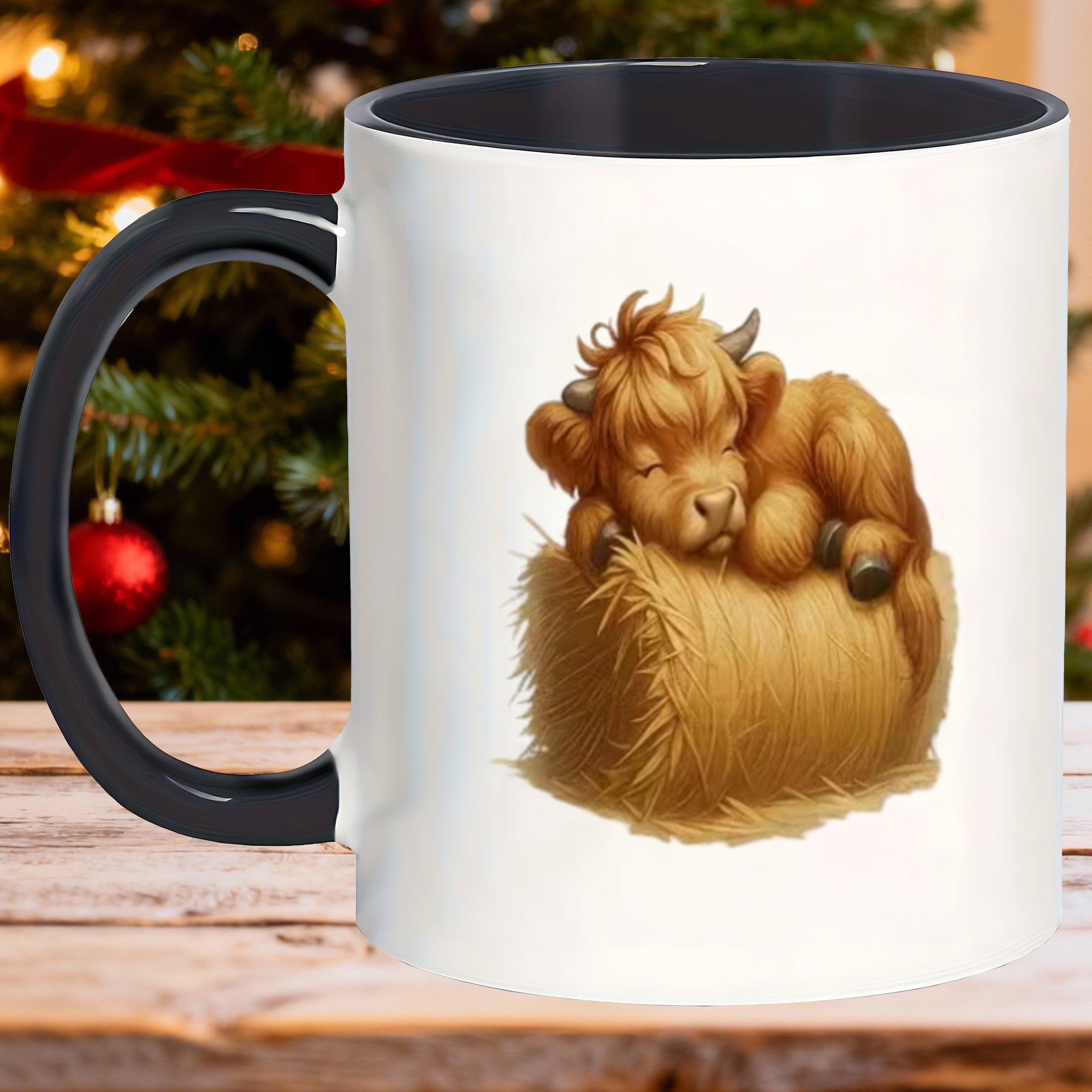 Tailorly Black Accent 11 oz Mug - festive chic glazed adorable highland cow design mugs christmas decorations travel hot drink mug thanksgiving new
