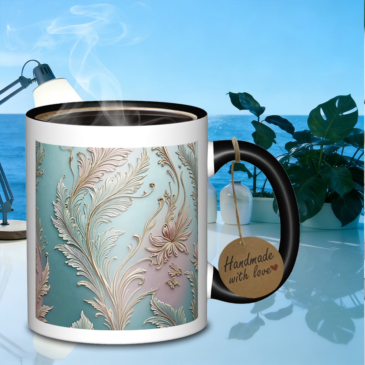 Tailorly Black Accent 11 oz Mug - floral galaxy