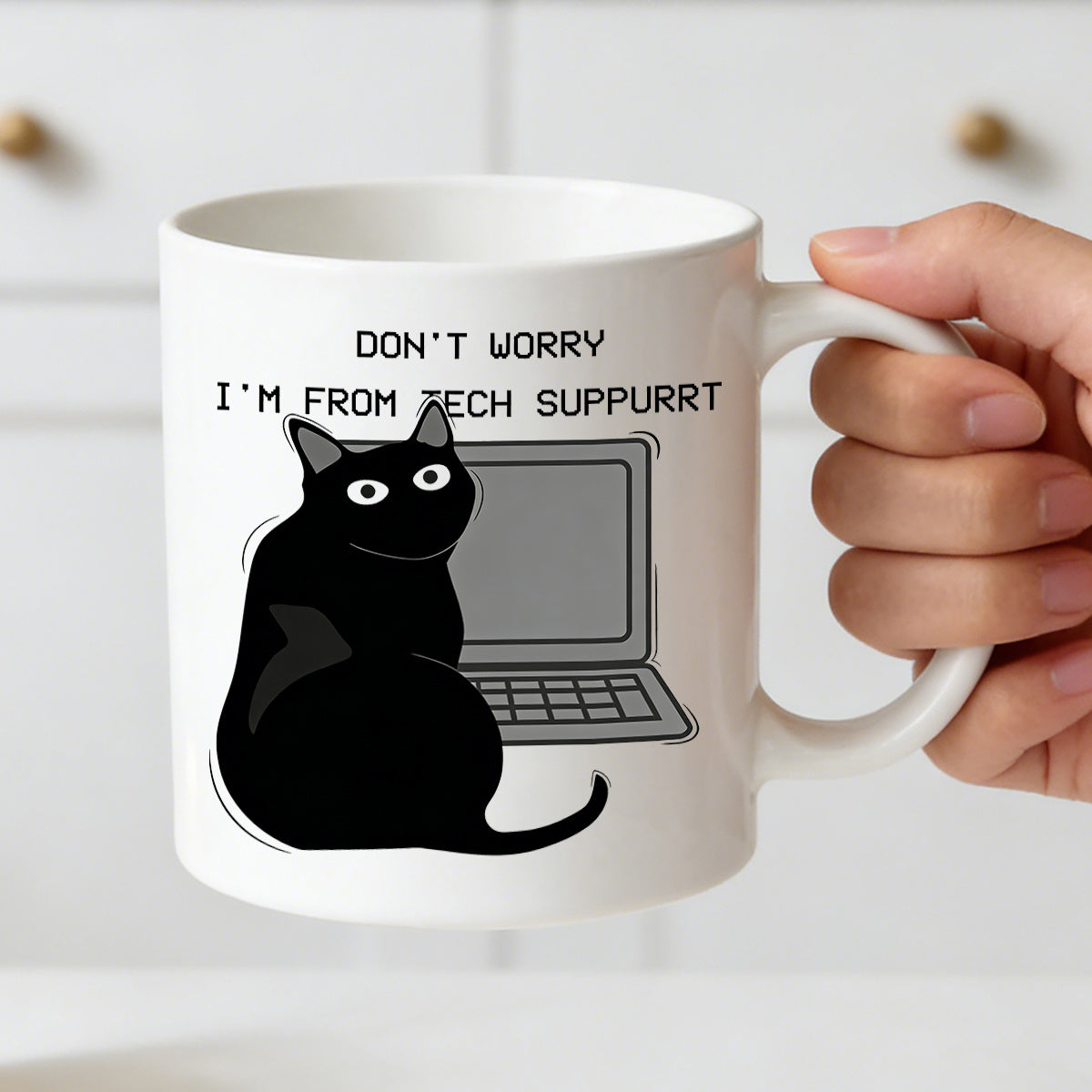 Tailorly White Ceramic 11 oz Mug - black cat