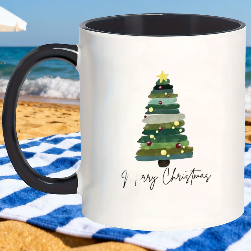 Tailorly Black Accent 11 oz Mug - christmas tree