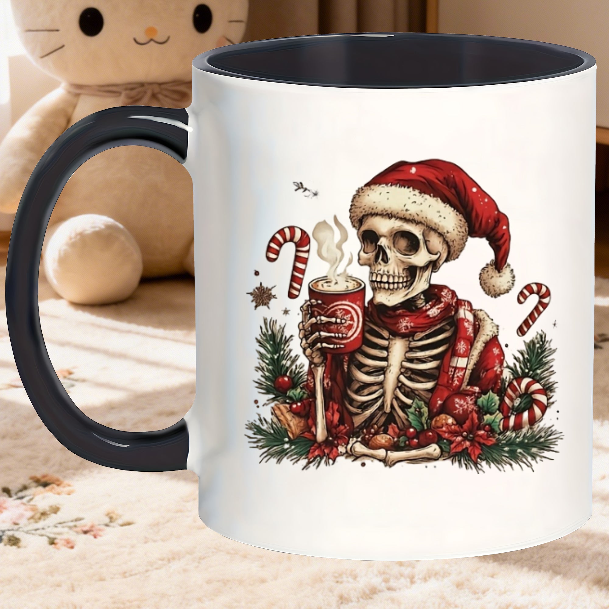 Tailorly Black Accent 11 oz Mug - festive skeleton