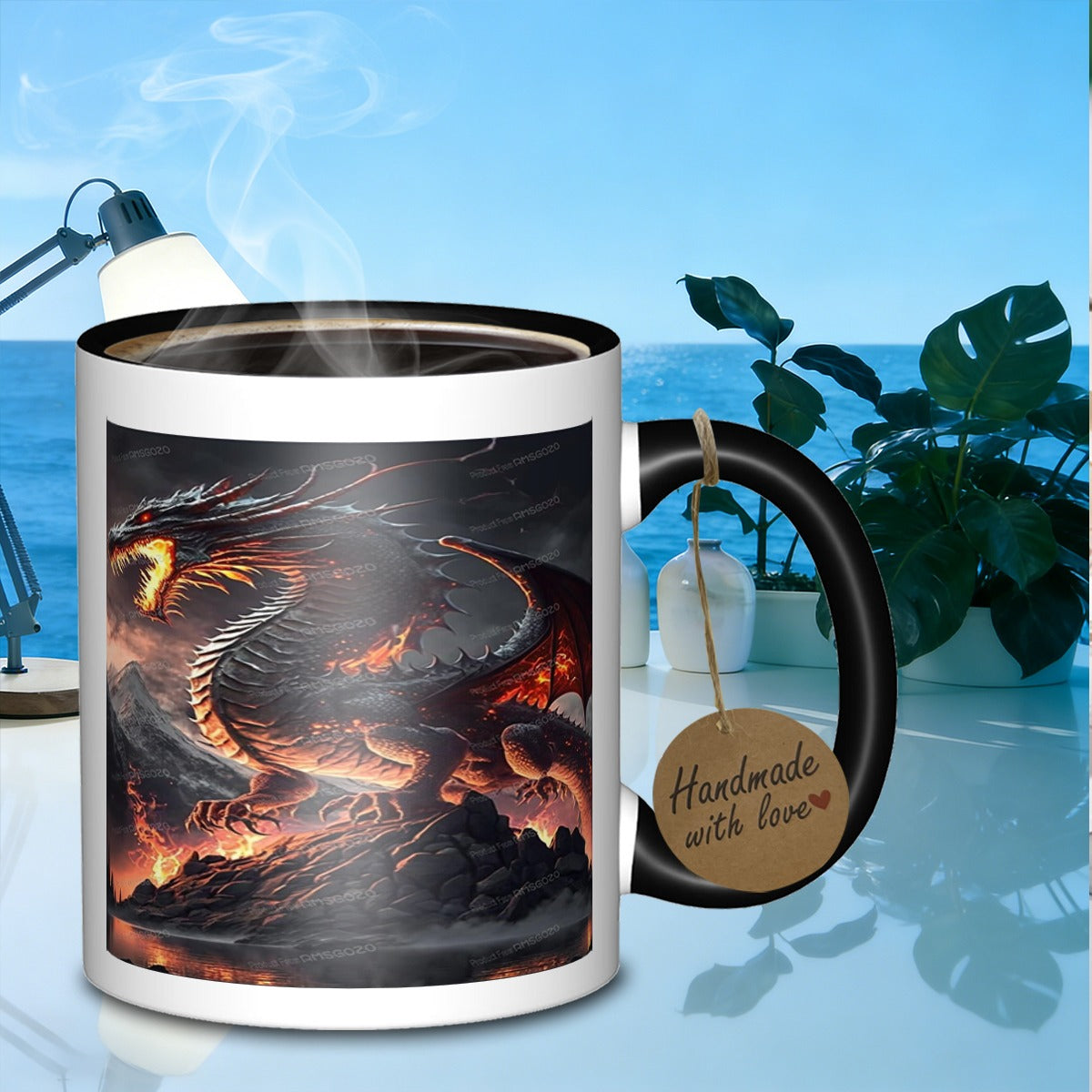 Tailorly Black Accent 11 oz Mug - dragon on rocks