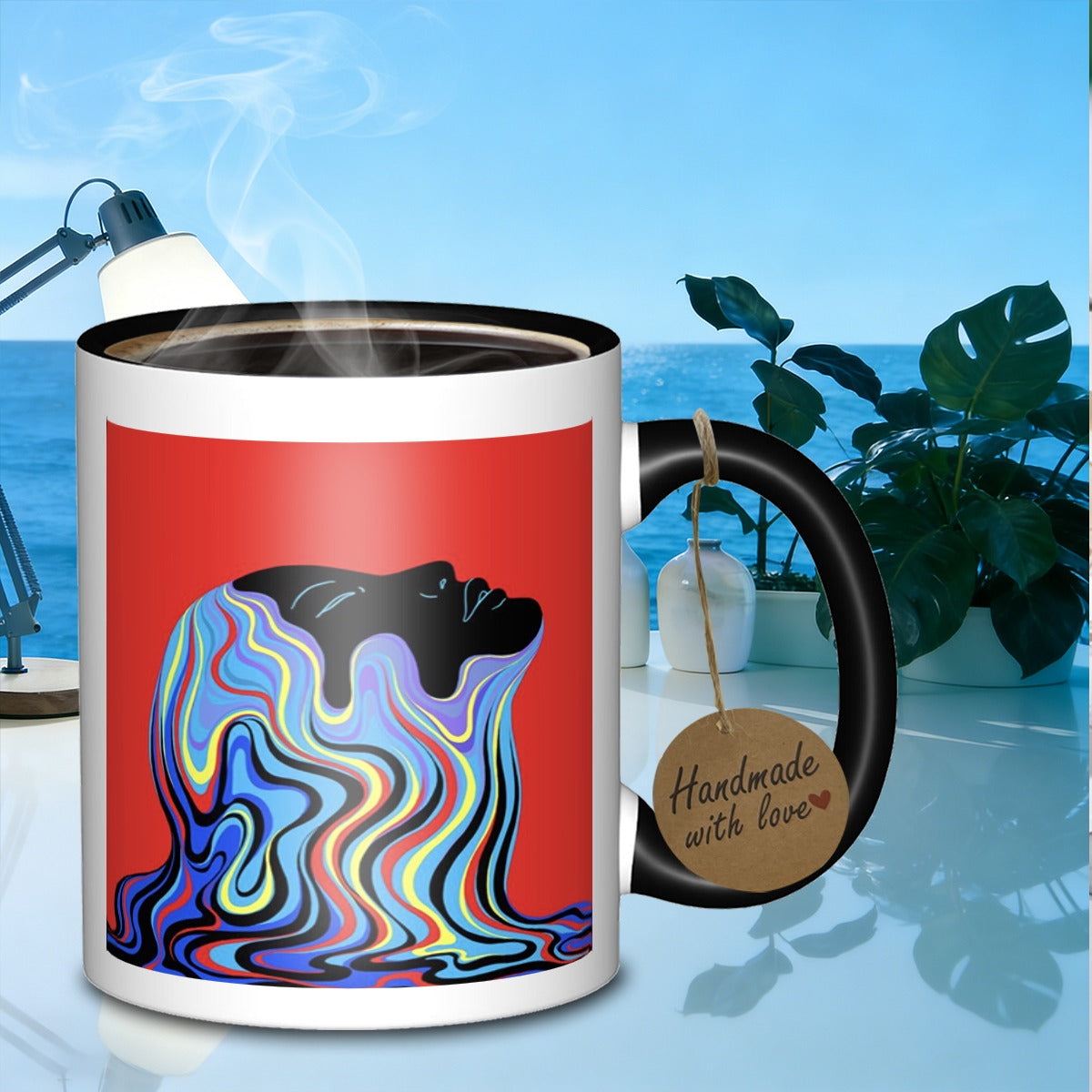 Tailorly Black Accent 11 oz Mug - melting portrait silhouette